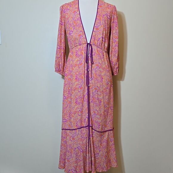 Vix Paula Hermanny Lia Long Swimwear Coverup Margritte Size Medium Tie Front - Picture 3 of 16